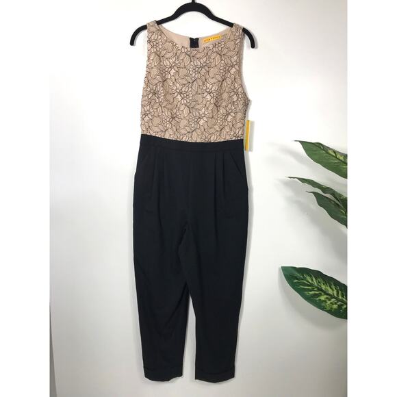 New Alice + Olivia Lace Bodice Jumpsuit Sleeveless Lace Overlay Wool 6 Holiday - Picture 2 of 16